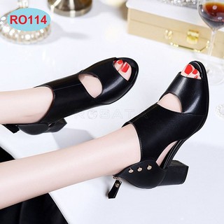 Giày sandal nữ cao gót 7p hàng hiệu rosata hai màu đen nâu công sở ro114