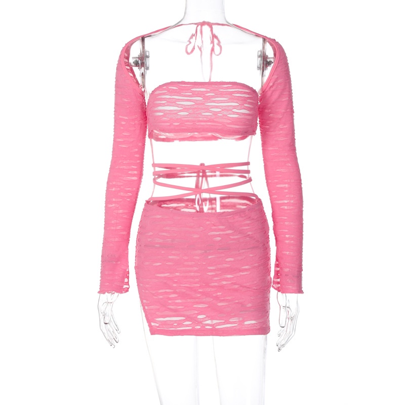 DUNEA Bộ Áo Ống Rỗng Buộc Dây &amp; Chân Váy Mdi Khoét Rỗng Cho Nữ DUNEA