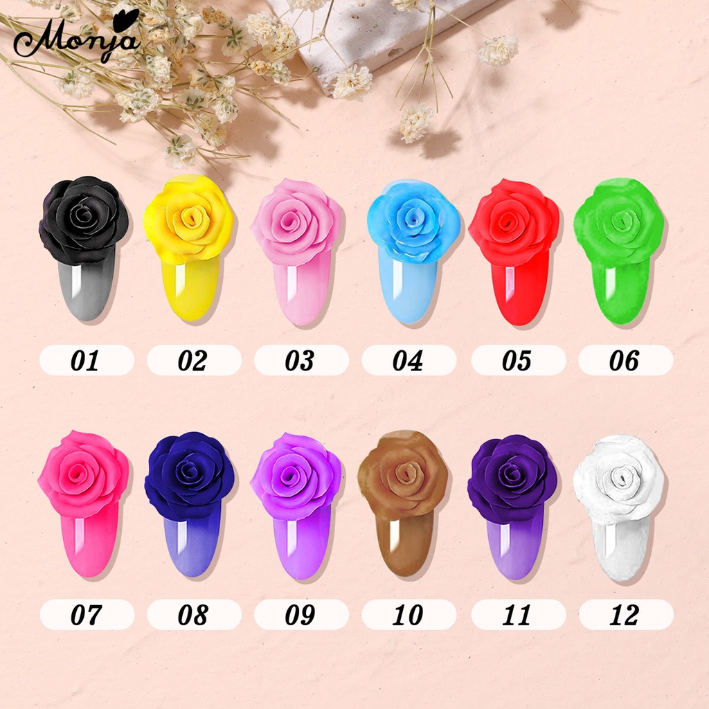 Gel sơn điêu khắc móng tay nghệ thuật MONJA 12 màu sắc tùy chọn thiết kế dập nổi 3D DIY