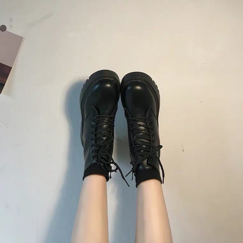 [ORDER] Giày Boots Nữ Khóa Kéo Buộc Dây Màu Đen Phong Cách Trẻ Trung Thời Trang🍒🍒