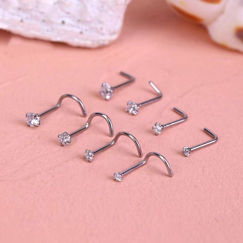 Set 5 Khuyên Mũi Thép Không Gỉ Đính Đá Nhân Tạo Nhiều Kiểu Dáng