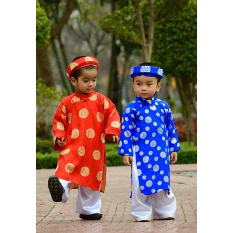 Áo dài khăn đóng bé trai bé gái kèm mấn đội đầu