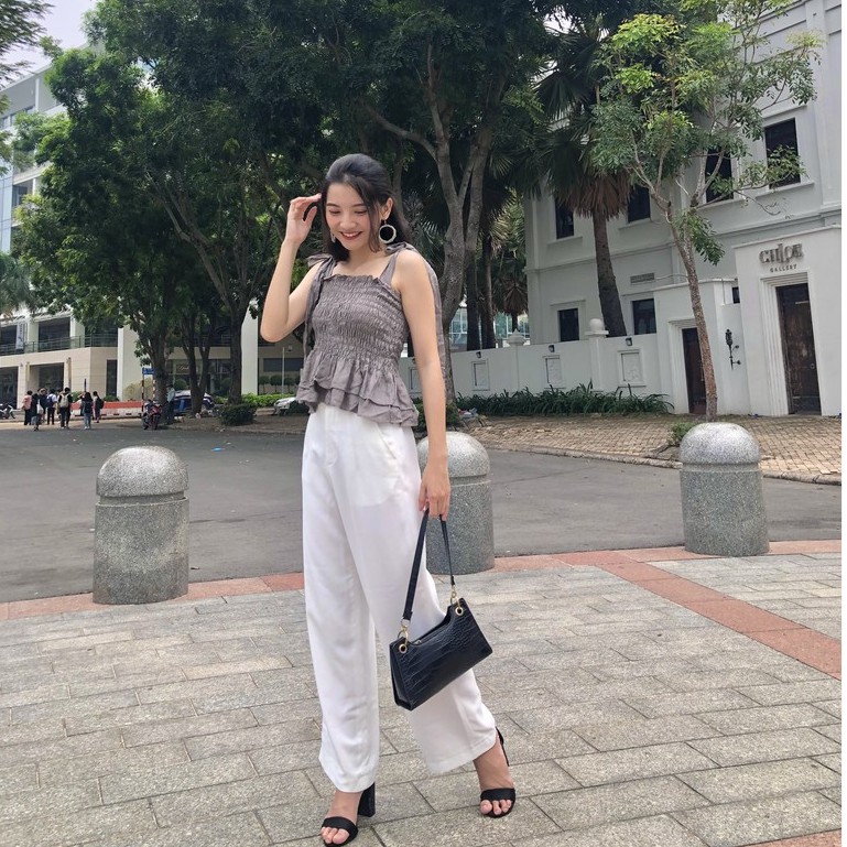 Quần ống rộng nữ lưng cao nút suông dài lưng thường (ko thun sau) 4 màu | BigBuy360 - bigbuy360.vn