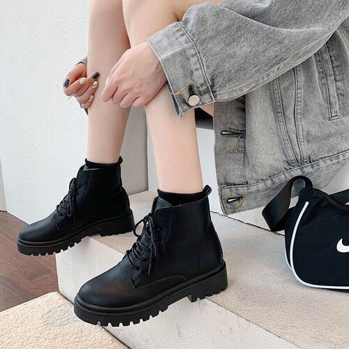 Giày boots nữ cổ cao đen ulzzang có lót lông cao 3cm (ảnh thật)