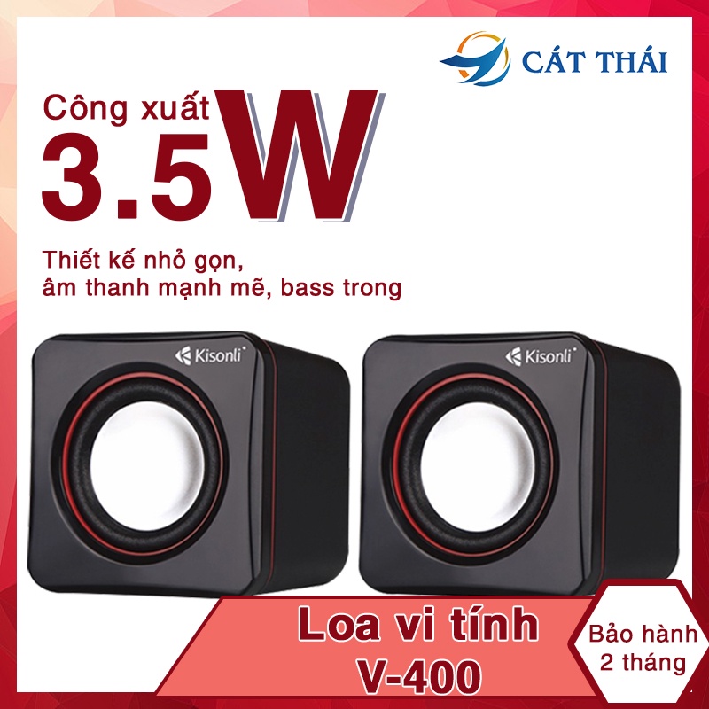 Loa vi tính H01 V-400, hai loa nhỏ gọn, âm thanh trung thực, tích hợp kết nối với máy tính bàn, laptop, tivi tiện lợi.