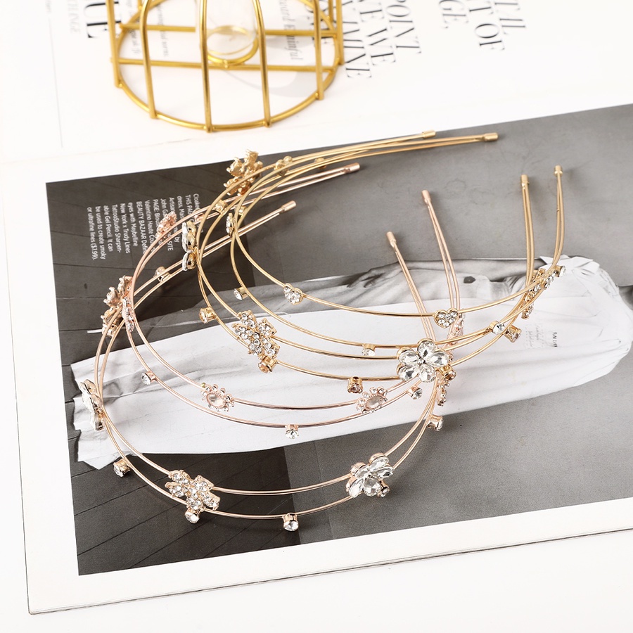 Băng Đô Hai Lớp Bằng Hợp Kim Đính Đá Hình Hoa Phong Cách Hàn Quốc