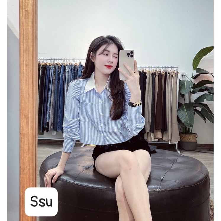Sơ mi kẻ croptop A56
