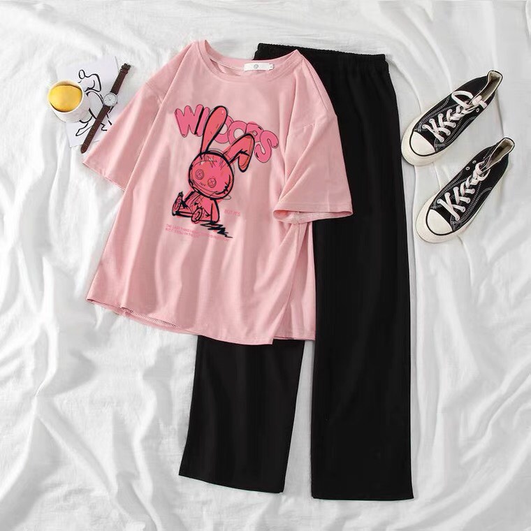 Sét Áo Woop + quần suông trơn, Áo thun from rộng, Chất đẹp không xù, quần  ống rộng, Sét bộ mặc ở nhà - MODY