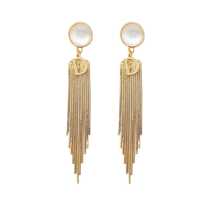 Đôi Khuyên Tai Dài Tua Rua Hình Chữ D Phong Cách Âu Mỹ Cao Cấp