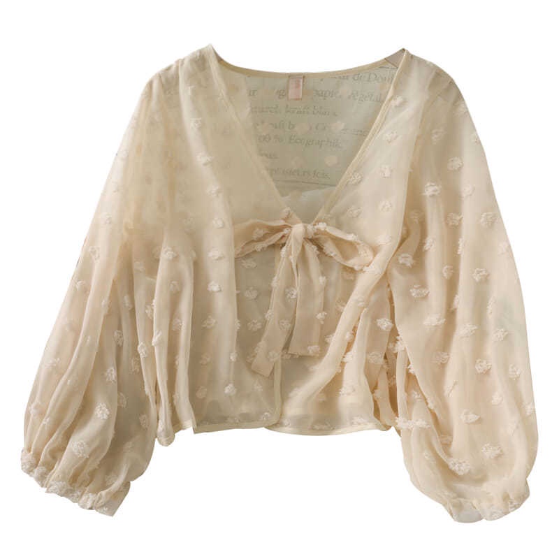 Áo Nữ Tay Dài Dáng Rộng Họa Tiết Chấm Bi Thời Trang Xinh Xắn