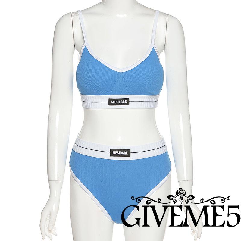 Set Áo Cổ Chữ V Hở Lưng + Quần Lót In Chữ Màu Sắc Gợi Cảm Cho Nữ