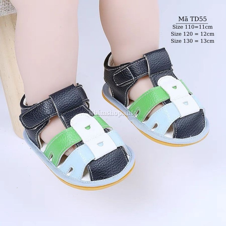 Giày sandal tập đi cho bé trai bé gái sơ sinh đế cao su chống trơn trượt cao cấp dép rọ bít mũi thời trang trẻ em TD55