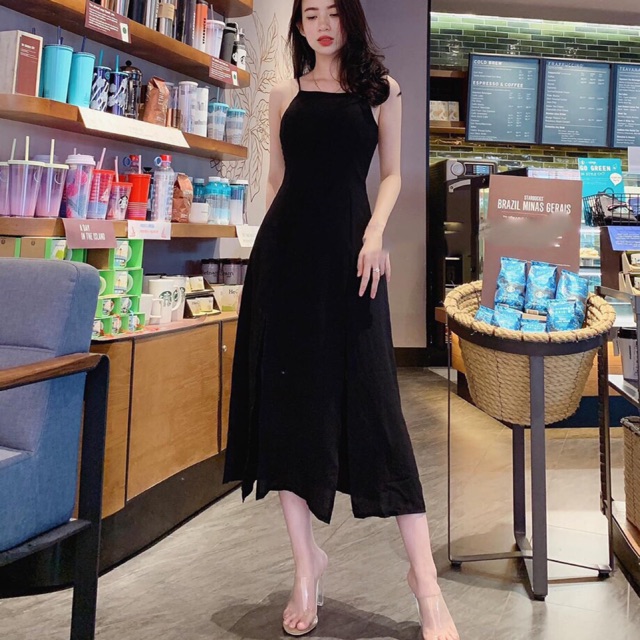 ĐẦM MAXI ĐEN 2S XẺ xt