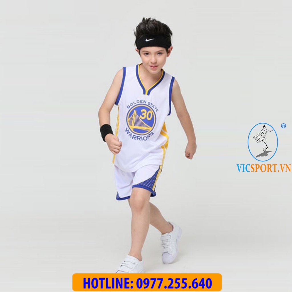 Bộ Quần Áo Bóng Rổ Trẻ Em WARRIORS Màu Trắng - Vicsportvn