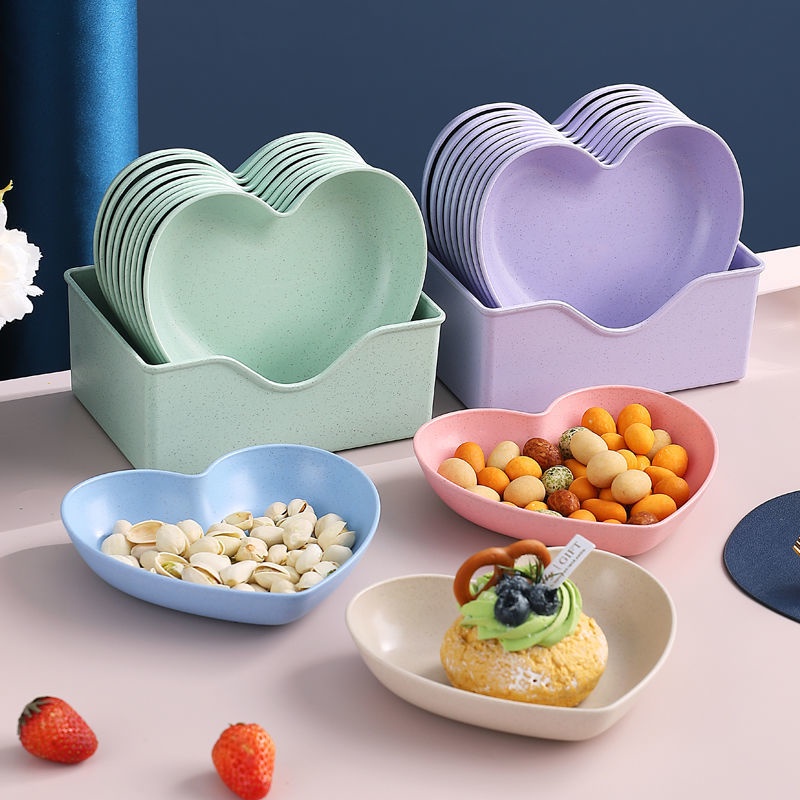 Set 10 Đĩa Đựng Thức Ăn Tráng Miệng Hình Trái Tim Nhiều Màu Sắc