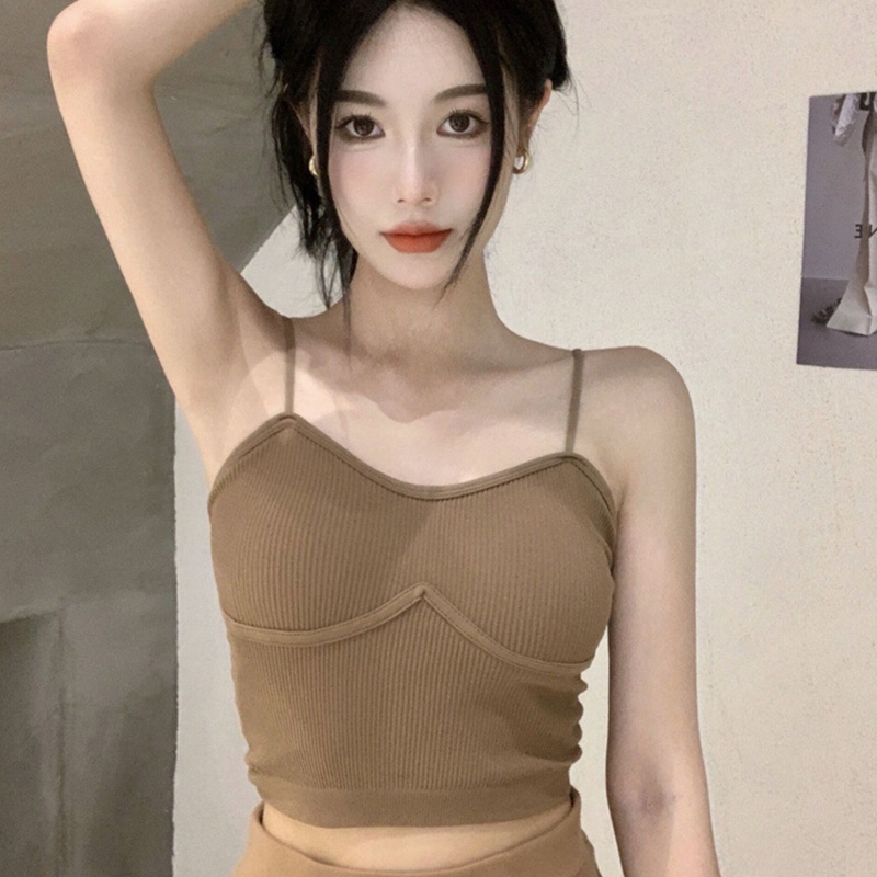 Brroa Áo Thun Hai Dây Ôm Dáng Màu Trơn Gợi Cảm Cho Nữ