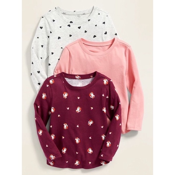 Áo phông dài tay hàng Old Navy xuất dư 100% cotton set 5 cái mix ngẫu nhiên cho bé gái từ 1-5 tuổi