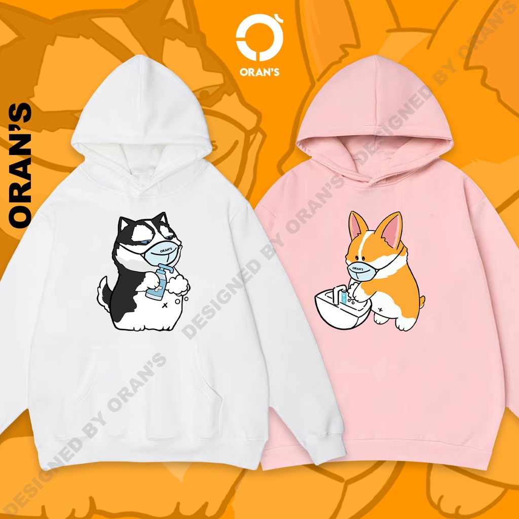 Áo Hoodie đôi in hình chó mèo khẩu trang 4 màu chất nỉ cotton lót bông cao cấp form rộng unisex - ORAN'S HOODIE COUPLE