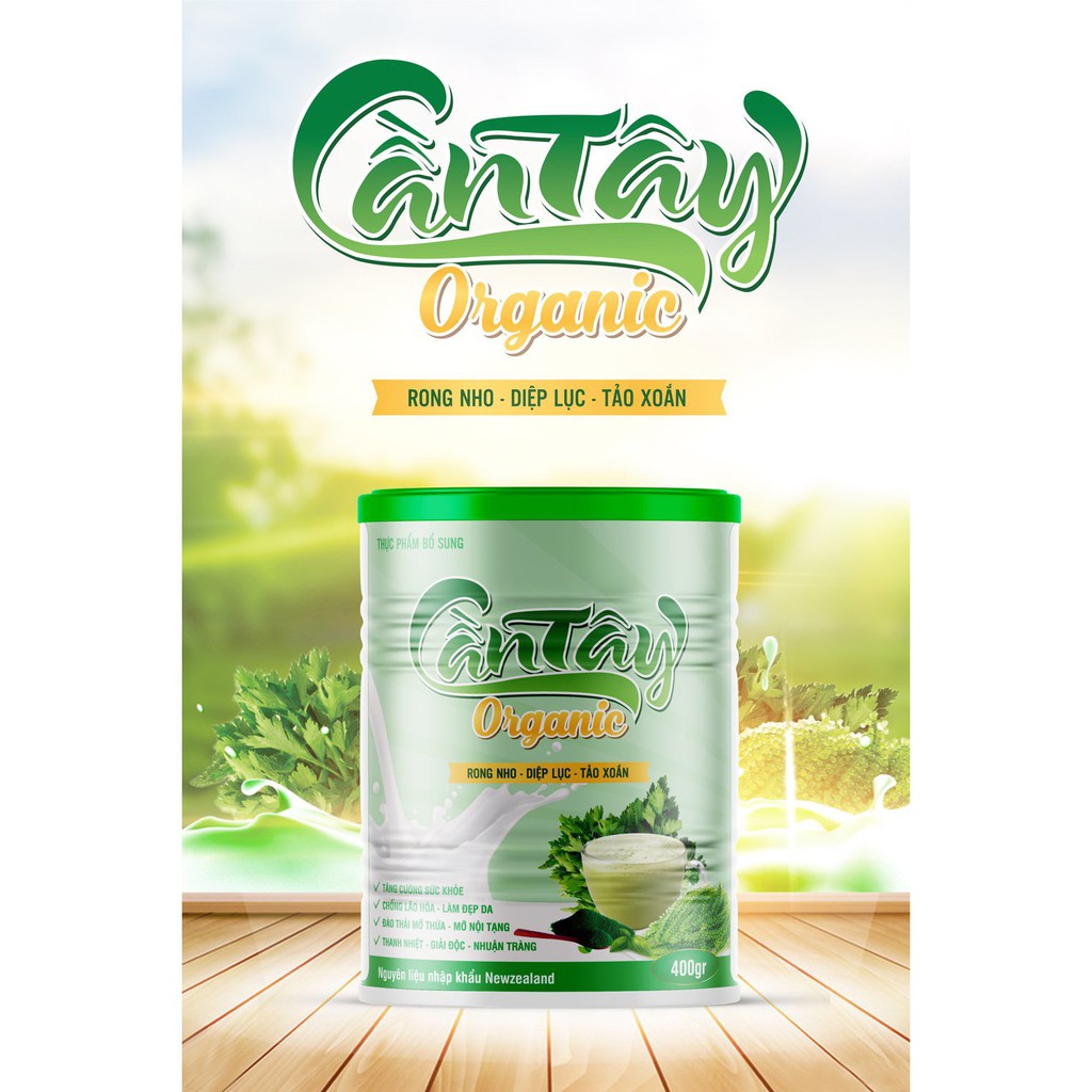Sữa Bột Cần Tây Rong Nho, Diệp Lục, Tảo Xoắn Organic Nguyên Chất 100% Giảm Béo Giảm Mụn Đẹp Da 400gram