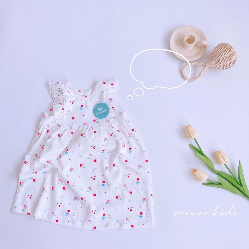 Váy cánh tiên bé gái Miwoo chất liệu cotton cao cấp, mềm mịn, thấm hút mồ hôi cho bé đi học đi chơi Mẹ Bắp Shop 8-18kg