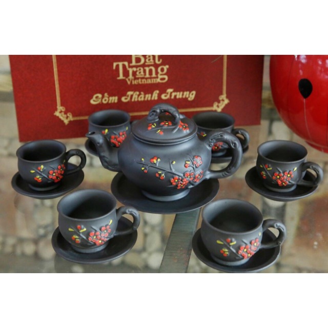 Bộ ấm chén gốm Bát Tràng