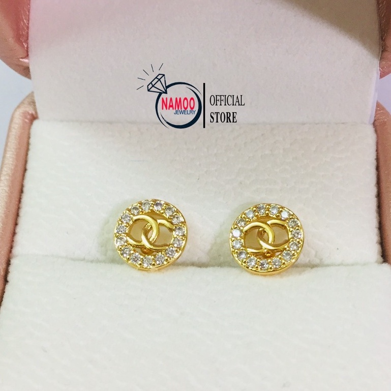 Khuyên Tai Nụ Đính Đá T702, Hoa Tai Mạ Vàng Nữ Namoo Jewelry
