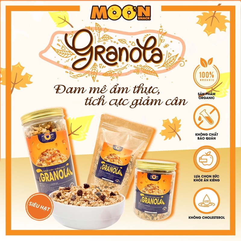 500g Ngũ cốc giảm cân Granola dinh dưỡng siêu nhiều quả hạt mix nướng sấy giòn chuẩn vị đầu bếp ăn kiêng chất lượng