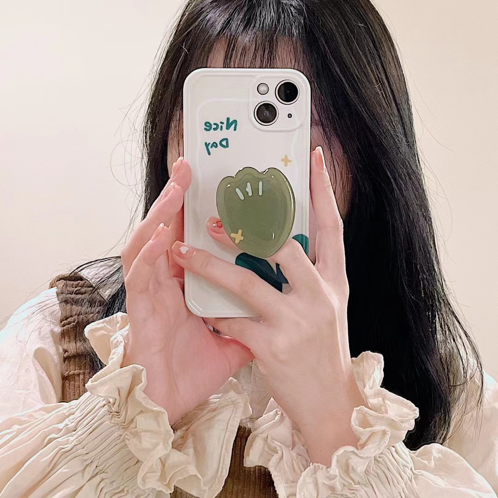 Ốp Điện Thoại tpu Mềm Họa Tiết Hoa Tulip Màu Xanh Dương Gắn Giá Đỡ Cho iphone 13 pro max ins12 pro max 11 pro max xsmax