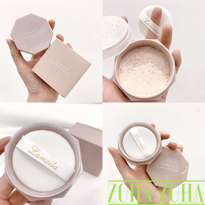 Phấn phủ Lameila phấn nền Makeup Powder dạng bột siêu mịn vỏ hồng hình lục giác sang chảnh Zoha