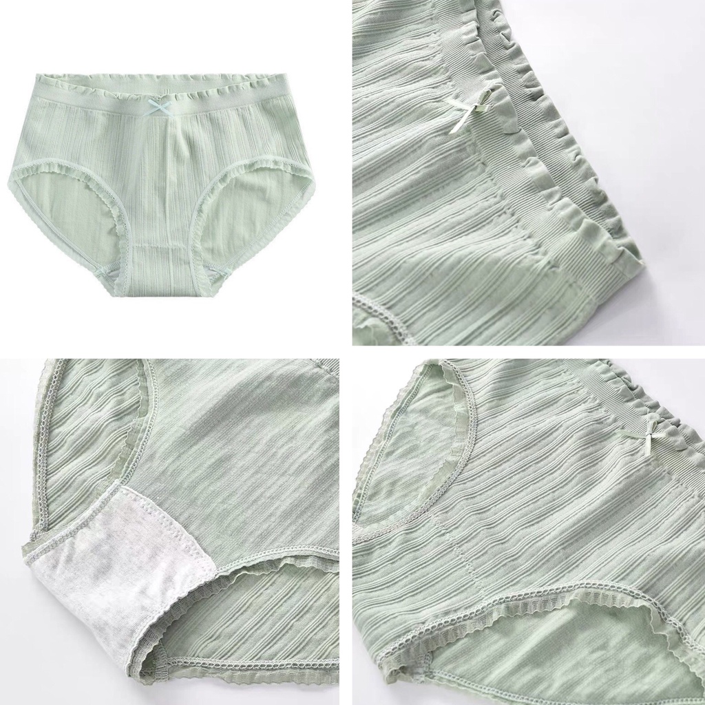 Quần lót nữ tăm gân Cotton phối ren nơ chất liệu dệt kim co dãn 4 chiều Mềm Mại PINKBOUTIQUE 88