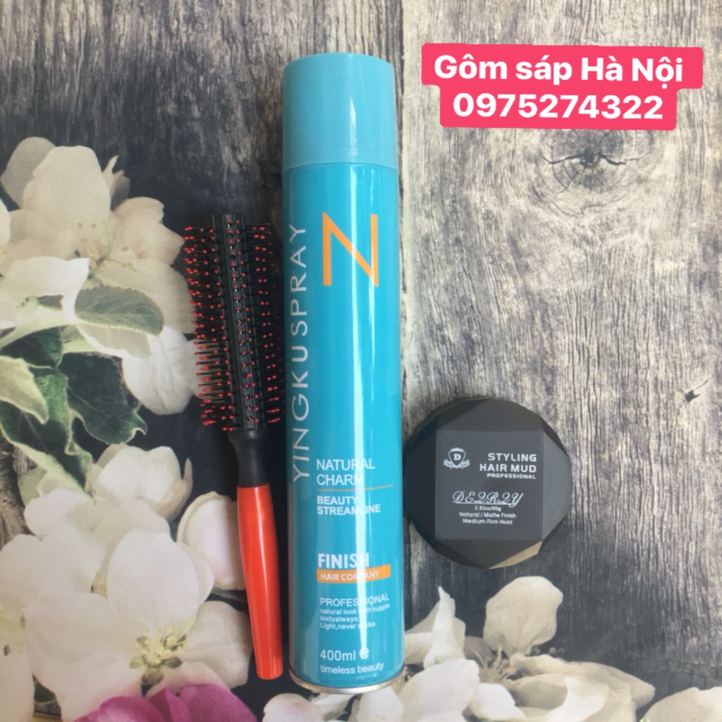 Gôm xịt tóc YINGKUSPRAY &amp; SÁp vuốt tóc D STYLING HAIR MUD siêu giữ nếp