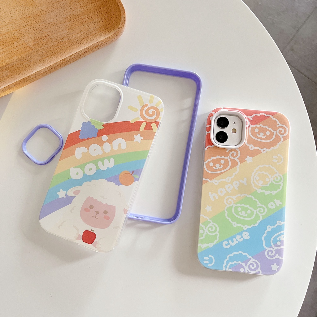 Ốp Điện Thoại TPU Silicon Mềm Chống Sốc 3 Trong 1 in Hình Cừu Hoạt Hình Cho iPhone 13 12 11 Pro Max XS XR 8 7 Plus