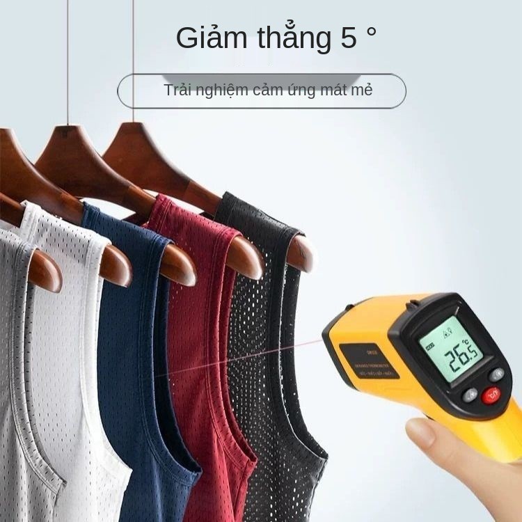 nam băng lụa lưới vest mỏng thể dục co giãn liền mạch vai rộng thao nhanh khô thủy triều mùa hè thoáng khí