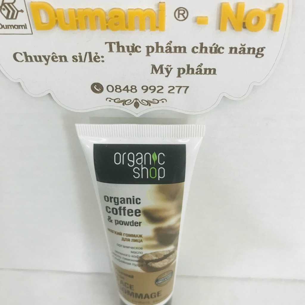 Tuýp Tẩy Tế Bào Chết Cafe face Organic Shop 75ml của Nga