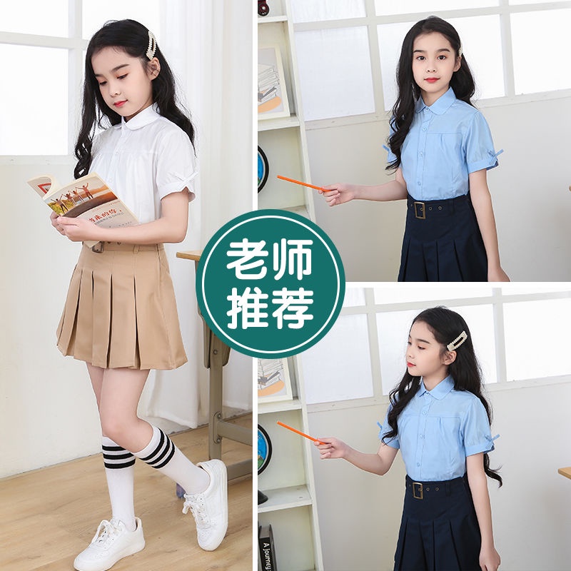 Áo Sơ Mi Trắng Tay Ngắn Phối Ren Thắt Nơ Phong Cách Phương Tây Dành Cho Nữ Sinh Tiểu Học