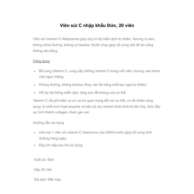 Viên sủi C Altapharma nhập khẩu Đức, 20 viên | BigBuy360 - bigbuy360.vn