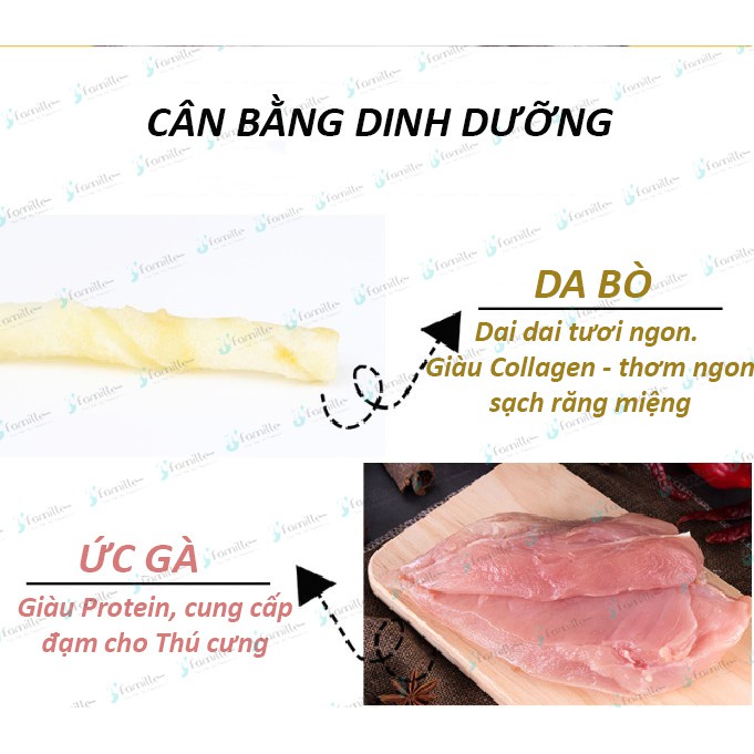 [BEST SELLER]Treat Thưởng Thơm Ngon JFamille, Thanh Gà Cuộn Xương Canxi Sữa, Bổ Sung Vitamin&amp;Khoáng Chất. JF39