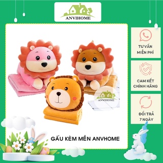 Bộ chăn gối văn phòng gấu bông kèm mền hình Sư tử - gối mền hình Sư tử chăn size 1.1mx1.6m ANVIHOME
