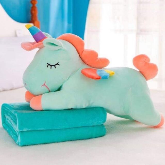 [Mền 7 Màu - Mền Trơn Được Chọn ] Bộ chăn gối kì lân 3 trong 1 - gối mền ngựa pony, chăn 7 màu và chăn 1 màu