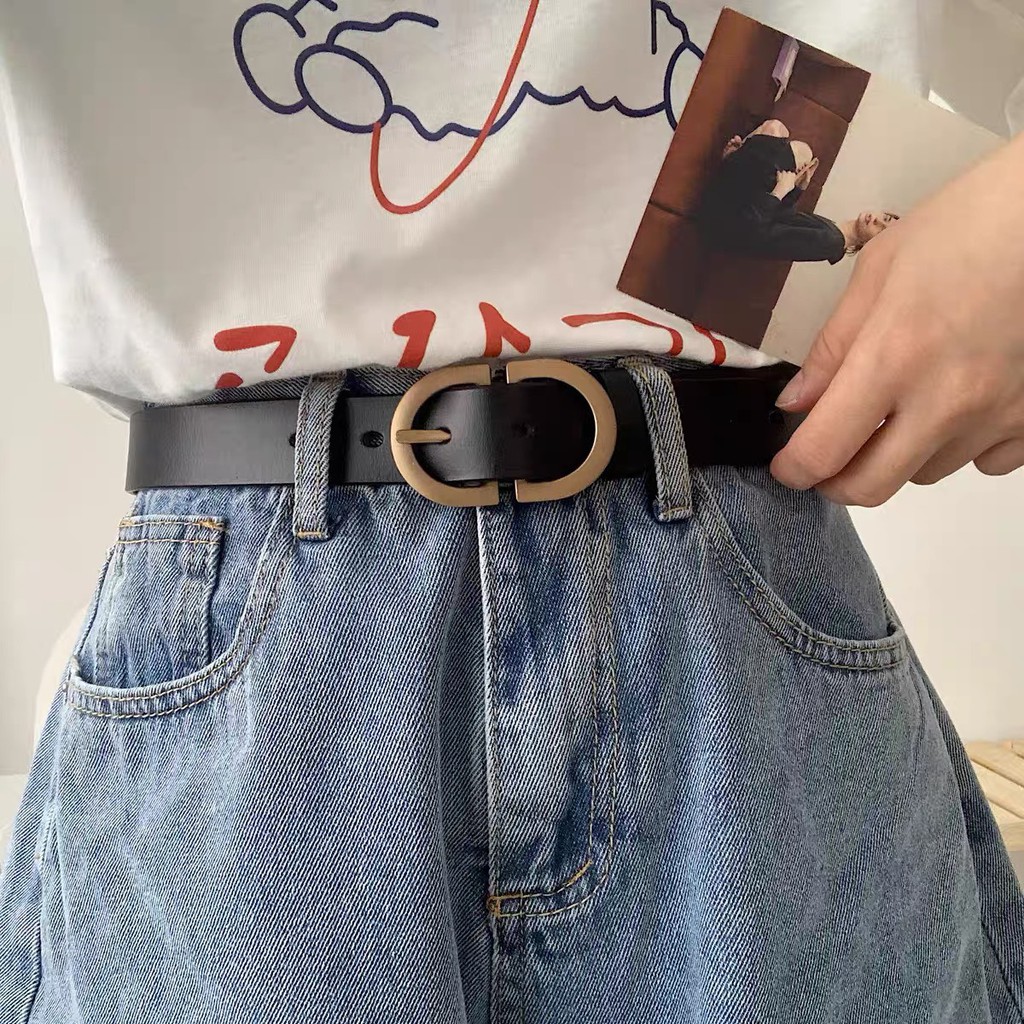 THẮT LƯNG DA Chữ D (TL013) Style HÀN Quốc - Dây nịt da Nam Nữ mặt vàng đồng trẻ trung ulzzang