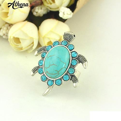 Nhẫn MặT HìNh Chú RùA ĐíNh Lam NgọC Giả ThờI Trang Cho Nữ