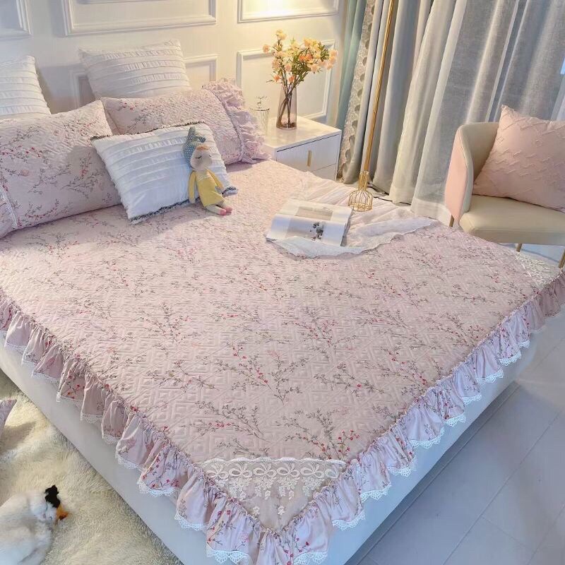 Bô ga gối bo chun chun trần bông bèo ren 3 lớp - set 3 món