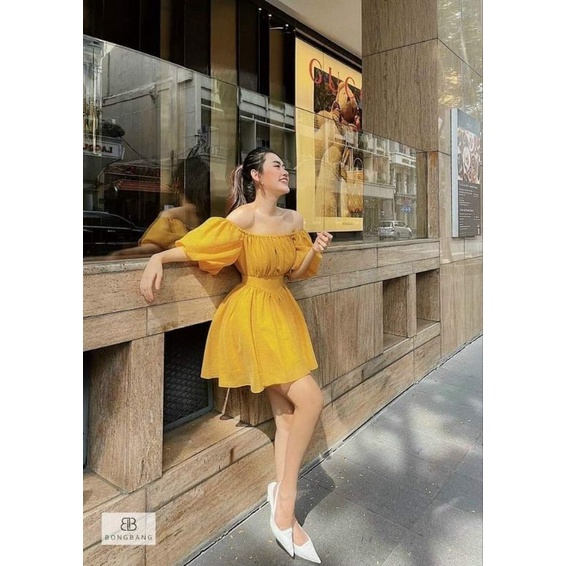 Đầm oganza xoè tay bồng