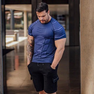 Áo Thể Thao, Áo Tập Gym tay ngắn, Body - ZK 2 màu Xanh/Đen