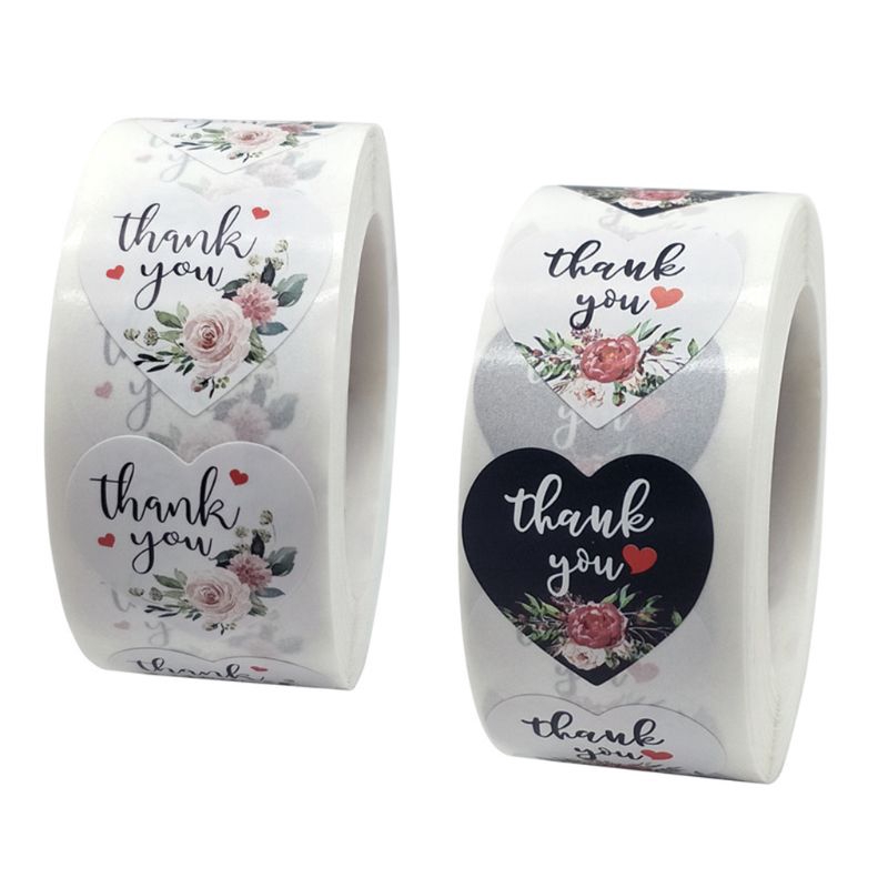 Cuộn 500 Nhãn Dán In Chữ Thank You Họa Tiết Hoa Hồng