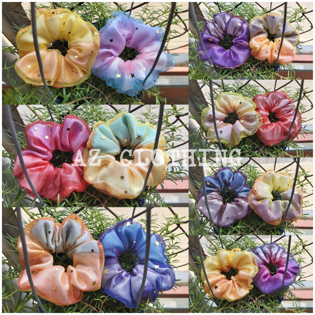 [Ảnh thật] Dây cột tóc vải Scrunchies GALAXY 2 lớp Limited Edition CẦU VỒNG NGÀN SAO