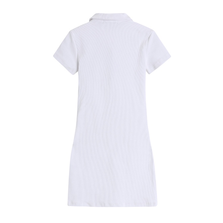 Đầm Tay Ngắn Cổ Polo Màu Trơn Xẻ Tà Phối Nút Thời Trang Cho Nữ