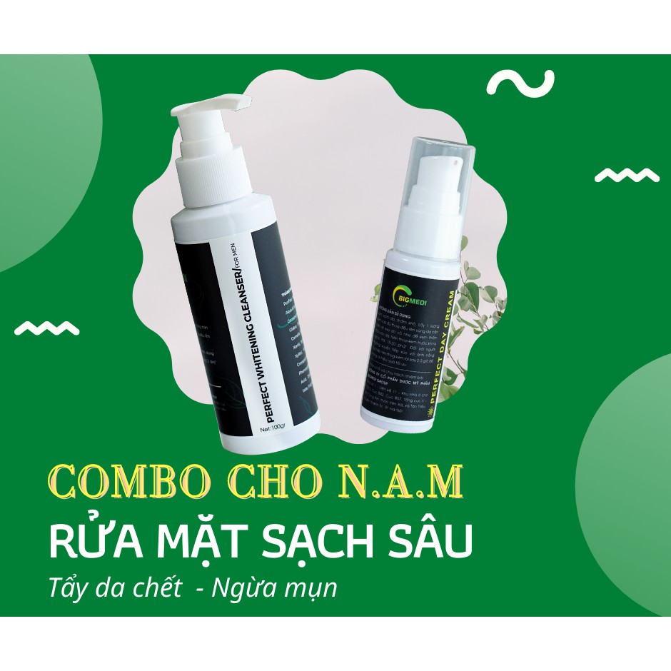 Combo Sữa Rửa Mặt Và Kem Chống Nắng Dưỡng Trắng Cho Nam Giới Perfect Whitening