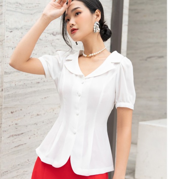 Áo sơ mi nữ công sở ngắn tay vạt tròn 20 AGAIN - ASA1041