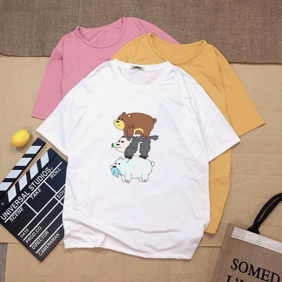 Áo thun tay lỡ form rộng 3 chú gấu vải dày mịn 20N1225